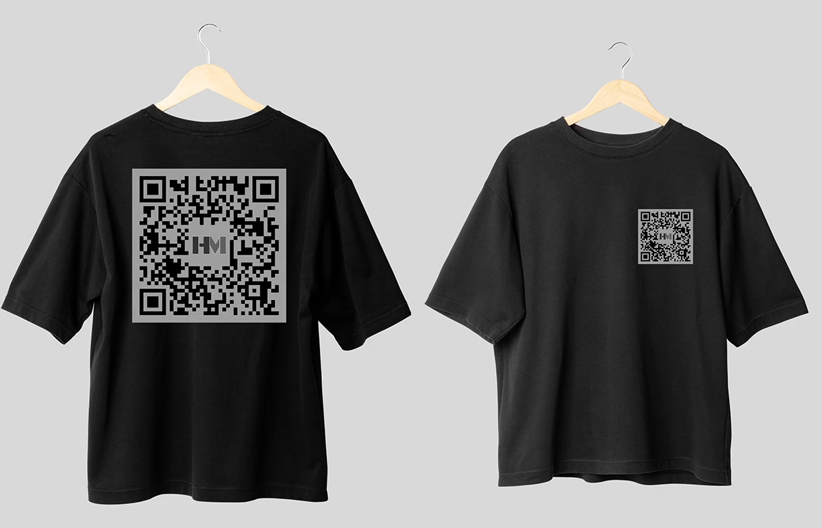 A black T-Shirt featuring a customized QR code A black T-Shirt featuring a customized QR code