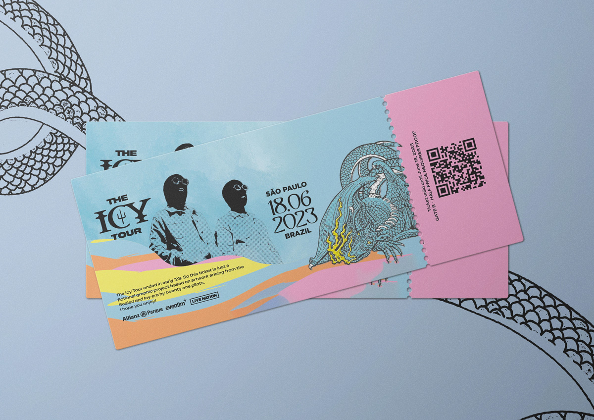 A custom-designed concert ticket featuring a personalized QR code A custom-designed concert ticket featuring a personalized QR code