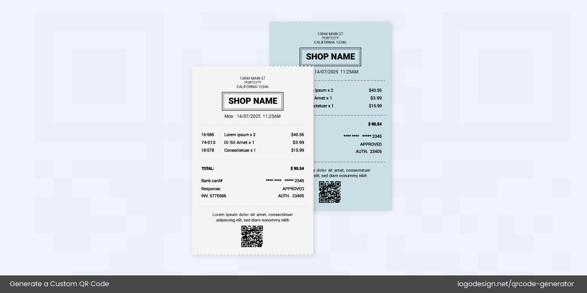 A shopping receipt featuring an auto-generated QR code A shopping receipt featuring an auto-generated QR code