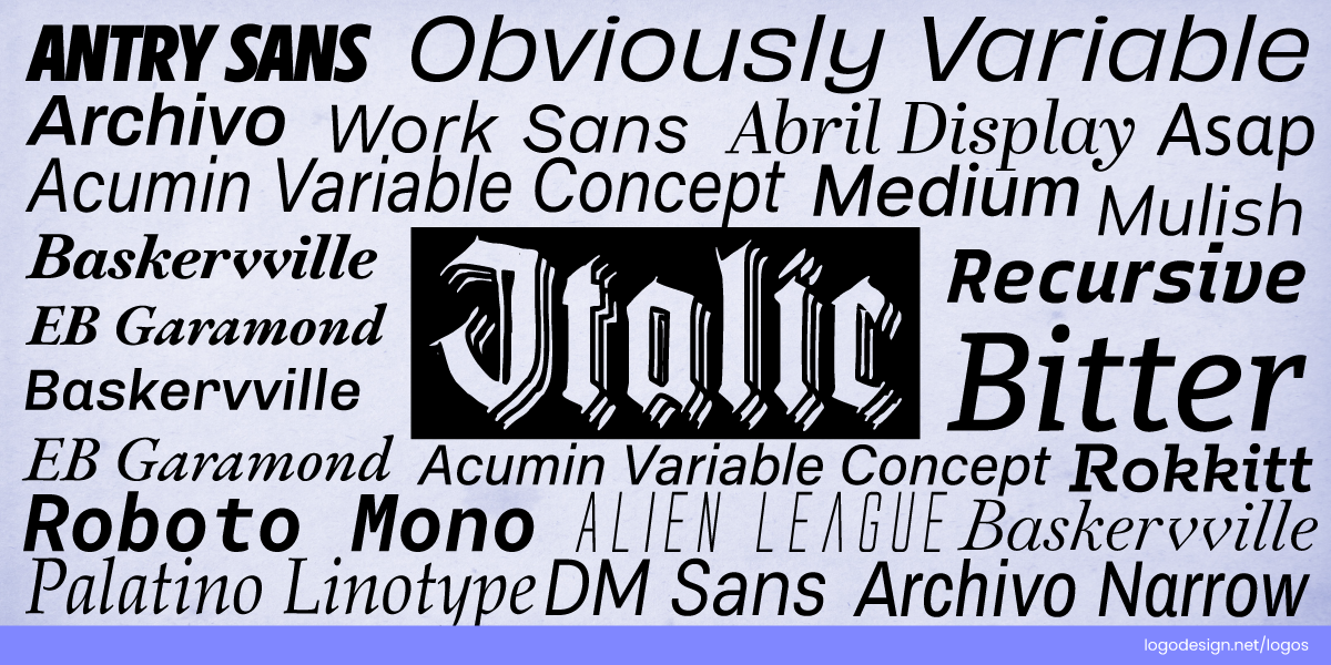 Modern italics across various fonts