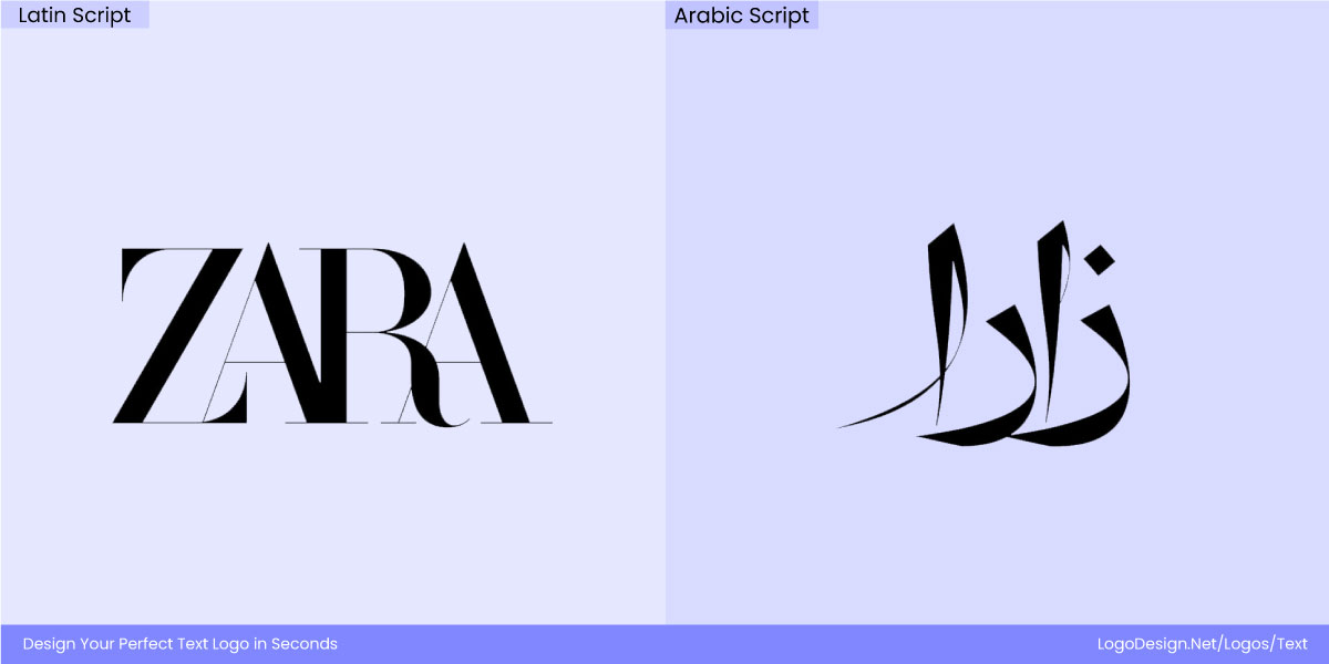 Zara Wordmark in different scripts