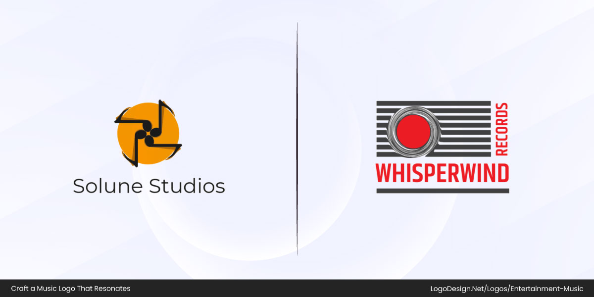 Rotating music notes in a yellow circle and abstract lined camera