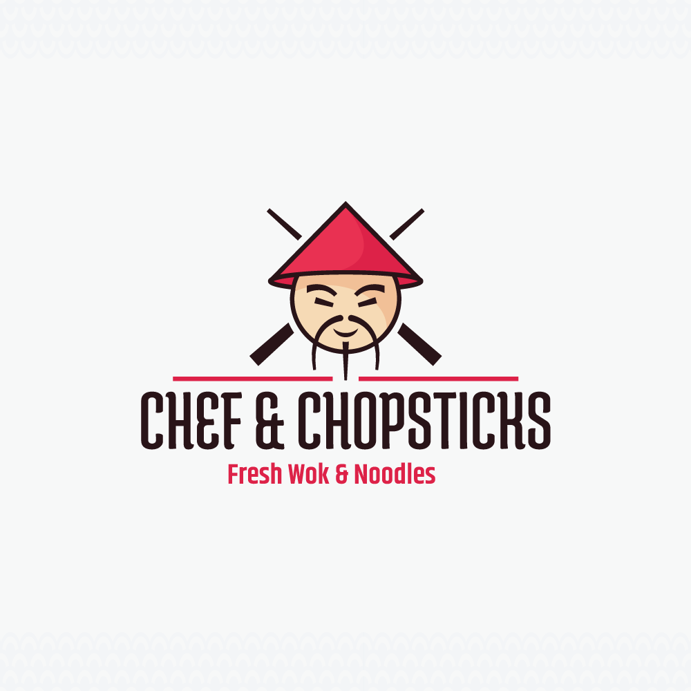 Restaurant logo chopsticks behind chinese chef
