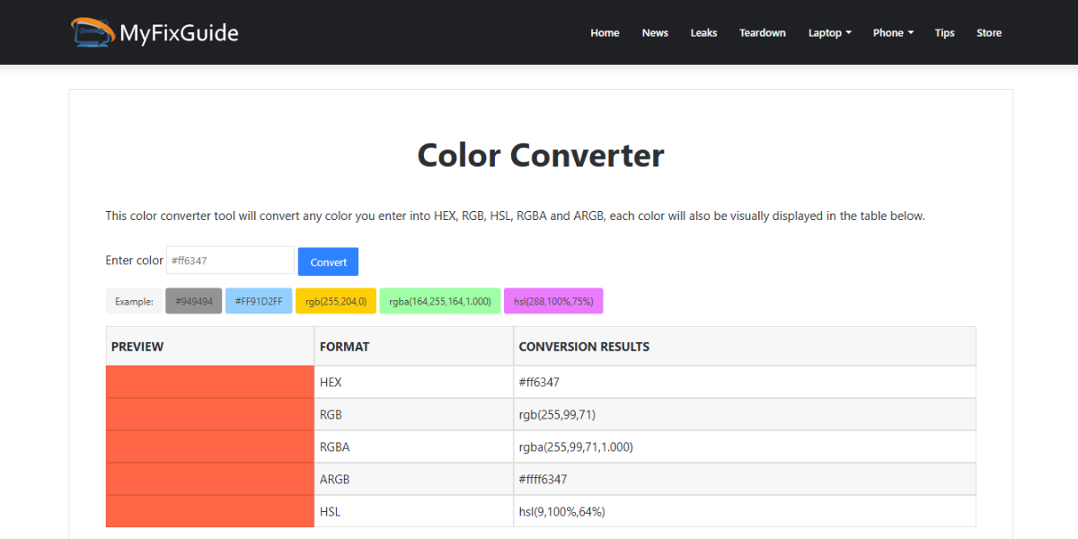 MyFixGuide Color Converter MyFixGuide Color Converter