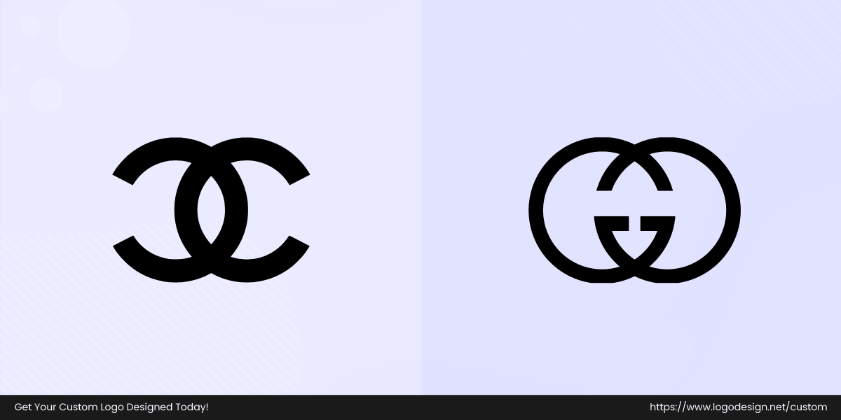 Side-by-side comparison of the Chanel double-C logo and the Gucci interlocking-G logo.