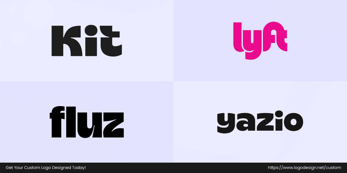 Logos of Kit, Lyft, Fluz, and Yazio arranged in a grid.