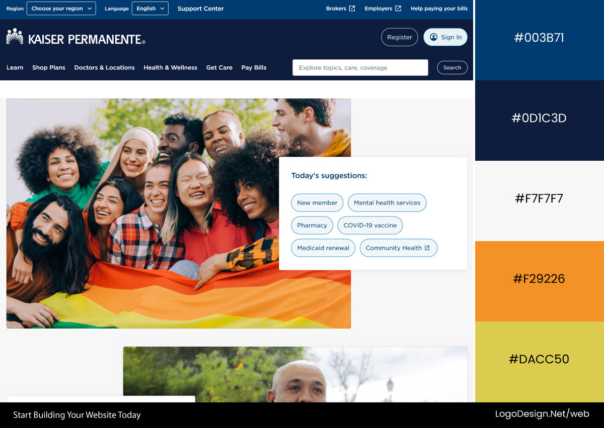 Kaiser Permanente Website Color Palette