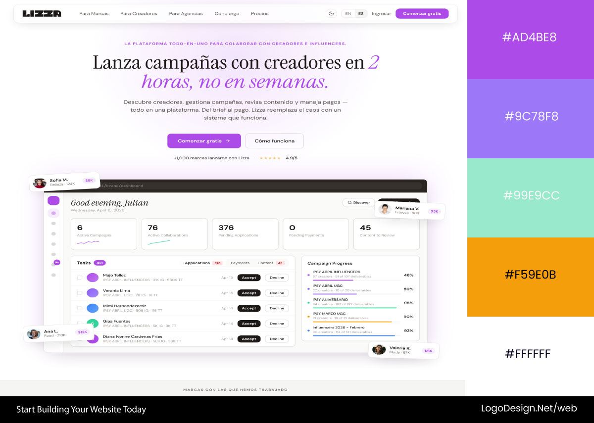 Lizza AI Website Color Palette Lizza AI Website Color Palette
