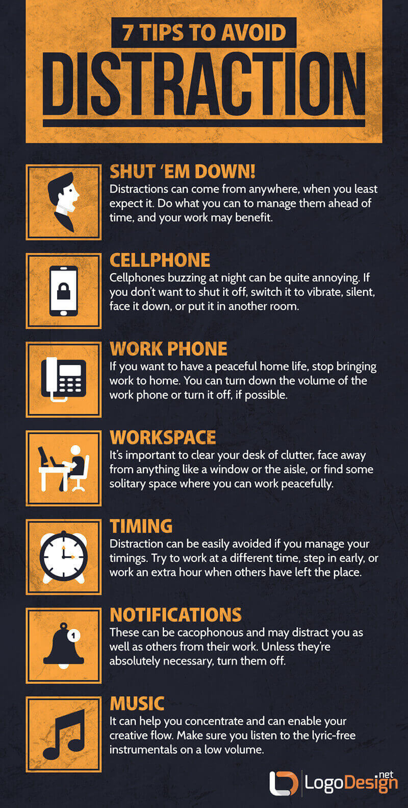 7 tips to avoid distraction for ADHD individuals infographic