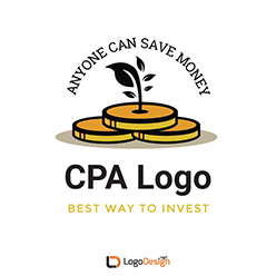 A logo featuring stacked gold coins with a small plant sprouting from the top coin.