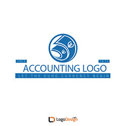 A blue and white logo for 