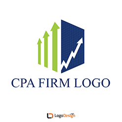 A CPA firm logo featuring three green ascending arrows and a blue polygon with a white upward arrow inside it.