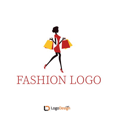Fashion logo design featuring a stylish woman holding shopping bags