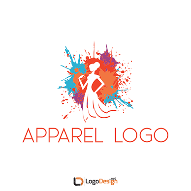 A logo for an apparel brand featuring a stylized silhouette of a woman in a dress, standing with hands on hips.