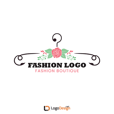 Show thumbnail preview A fashion boutique logo featuring a stylized hanger with floral accents, including a prominent rose at the top center.