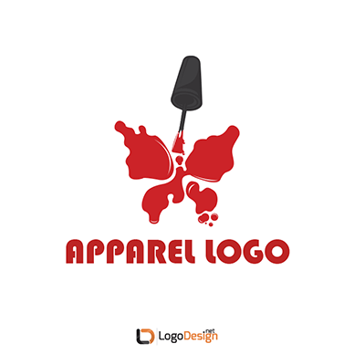 Show thumbnail preview Illustration of a logo featuring a red butterfly formed by ink splatters with a black ink bottle pouring red ink onto it.