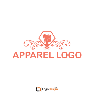 A logo with an outline of a woman's head inside a hexagon, adorned with decorative floral designs on either side.