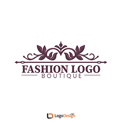 A vintage-style logo for a fashion boutique featuring ornate, symmetrical floral designs above the text 