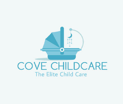 childcare logo with baby carrier and toy