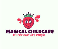 childcare center logo with cartoon strawberry wearing a crown