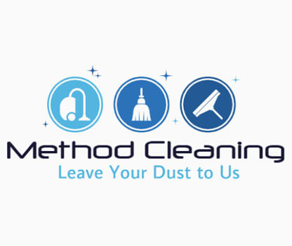 office cleaning logo with cleaning brushes in three circles