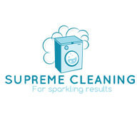 cleaning logo with washing machine and bubbles