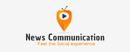communication logo design with TV and play button in location pin
