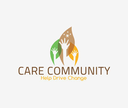 community logo design with three hands in three leaves