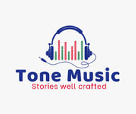 music logo deisgn with sound bars in headphones 