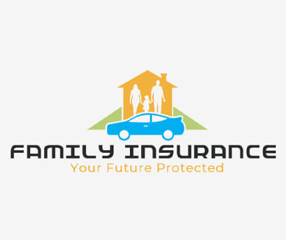 family insurance logo with family inside house with car