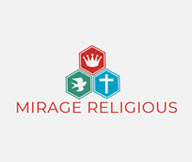 religious logo with crown, dove, cross in hexagons 