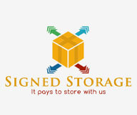 storage logo with packed storage box and four colorful arrows
