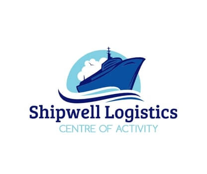trade and shipping logo with ship in rhombus with square shape