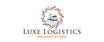 trade logo with moving truck inside abstract shape formed by arrows