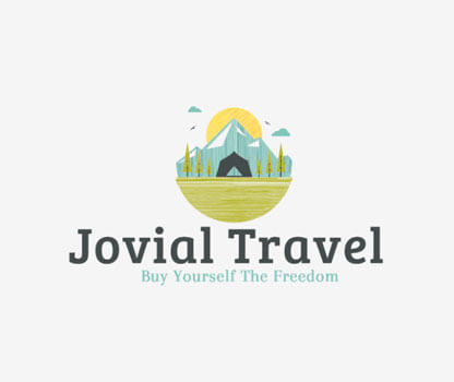 travel logo with camp and landscape scenery 