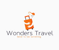 travel logo with negative space figure holding luggage 