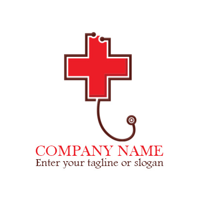 Health and medical logo with stethoscope and medical cross