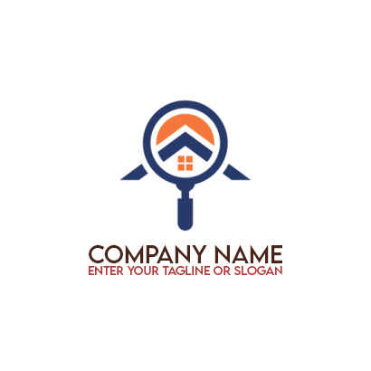 Property logo - magnifying glass on a house roof