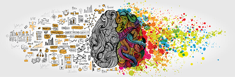 colorful brain illustration with icons