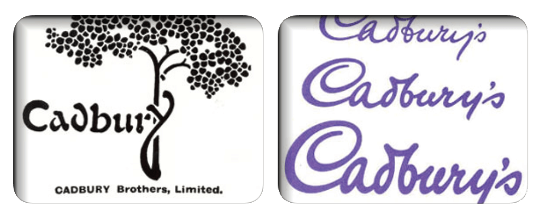 Cadbury's chocolate logo displayed alongside Cadbury's official logo