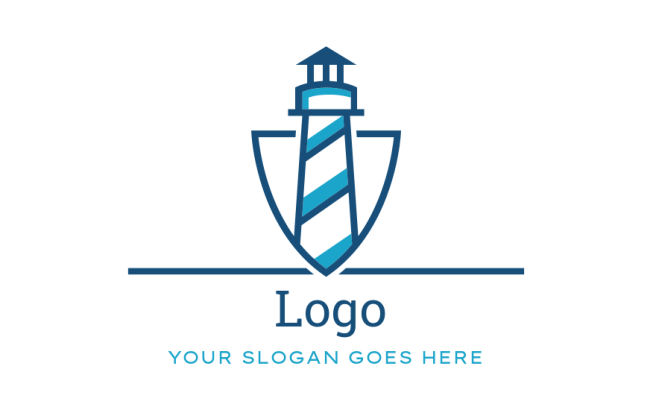 consulting logo icon a line art lighthouse in shield - logodesign.net