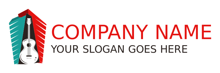 music school logo line art building with guitar