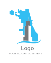 abstract Chicago building in map