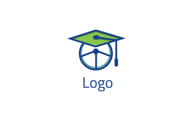 abstract driving school logo with graduation cap