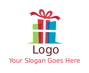 gift shop logo abstract box with ribbon