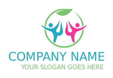 fitness logo people doing yoga with swoosh leaf