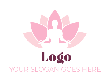 fitness logo person perform yoga in lotus flower