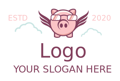 abstract pig with wings and sunglasses on clouds
