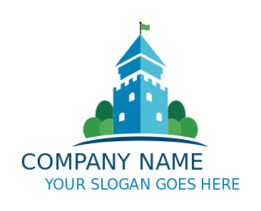 travel logo abstract trees around castle