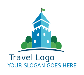 travel logo abstract trees around castle